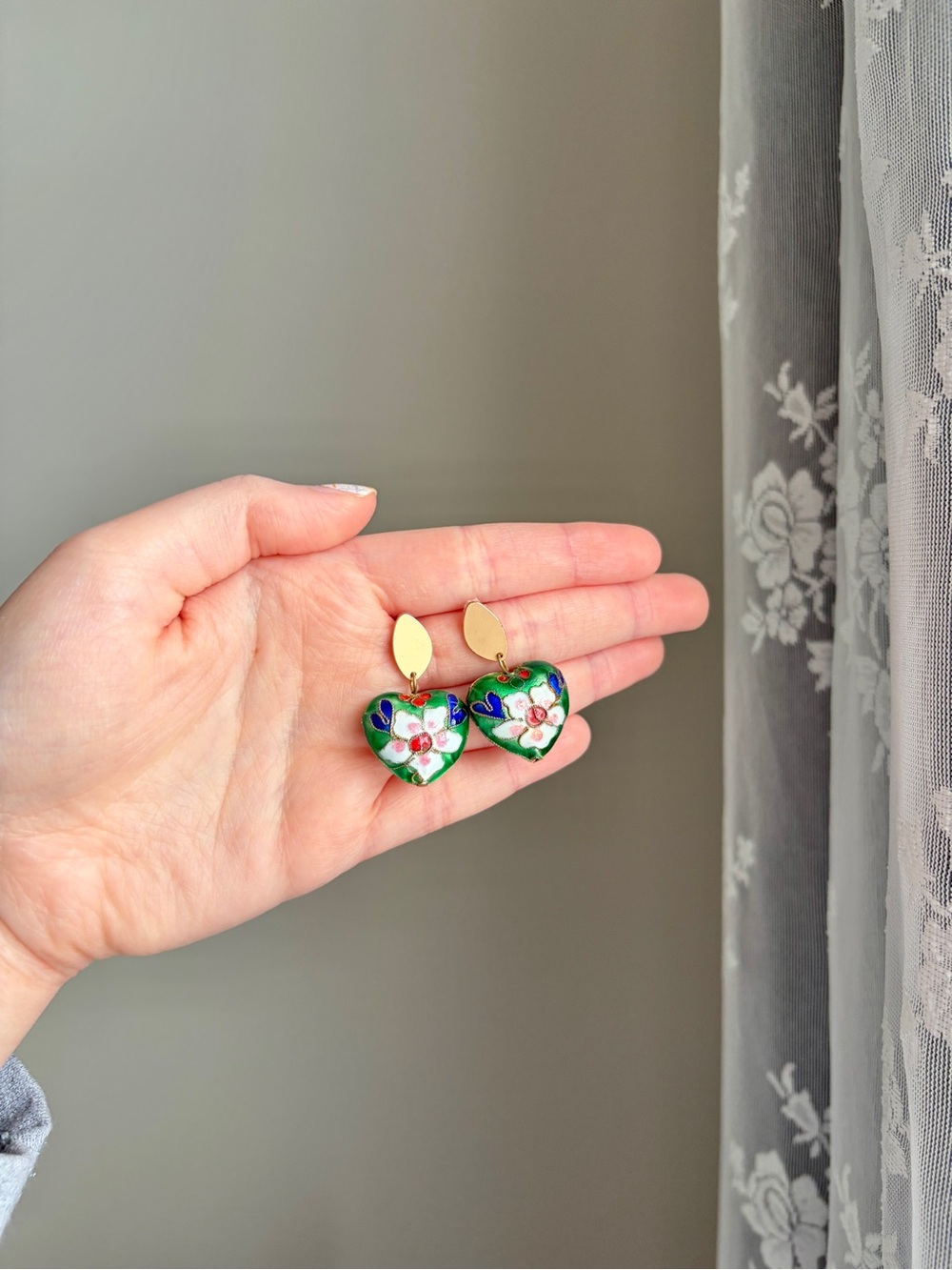 Green Heart Earrings